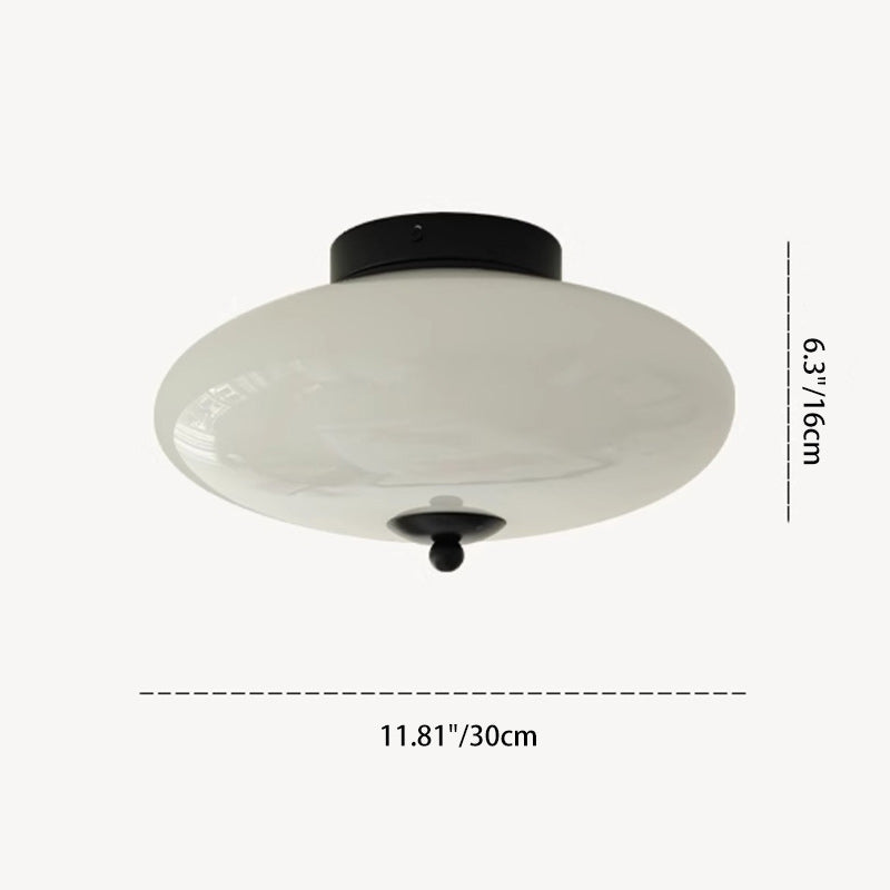 Modern Mid-Century Iron &amp; Glass Oval LED Semi-Flush Mount Ceiling Light For Bedroom, Hallway, And Living Room