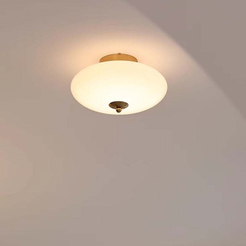 Modern Mid-Century Iron &amp; Glass Oval LED Semi-Flush Mount Ceiling Light For Bedroom, Hallway, And Living Room