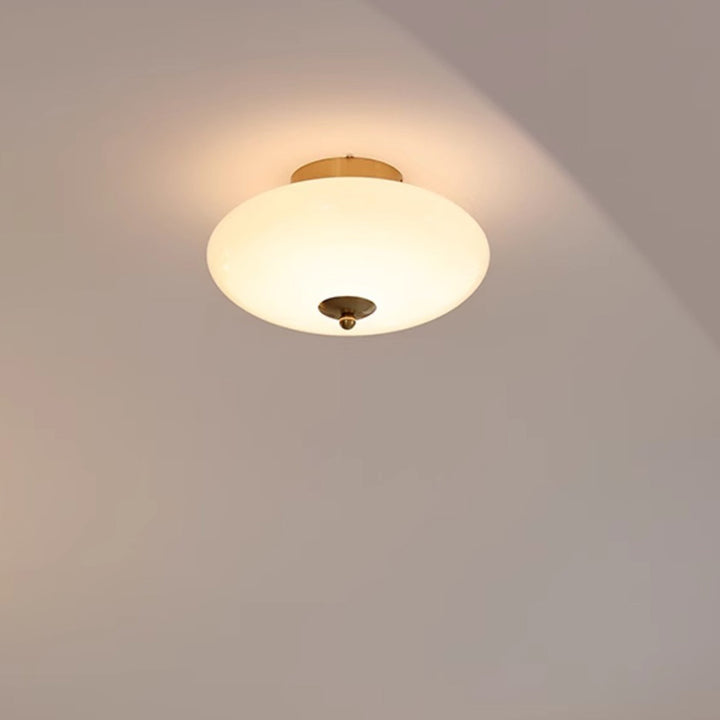 Modern Mid-Century Iron &amp; Glass Oval LED Semi-Flush Mount Ceiling Light For Bedroom, Hallway, And Living Room