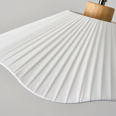 Modern Minimalist Iron, Wood & Fabric Curved Cone 1-Light Semi-Flush Mount Ceiling Light For Bedroom, Hallway, And Living Room