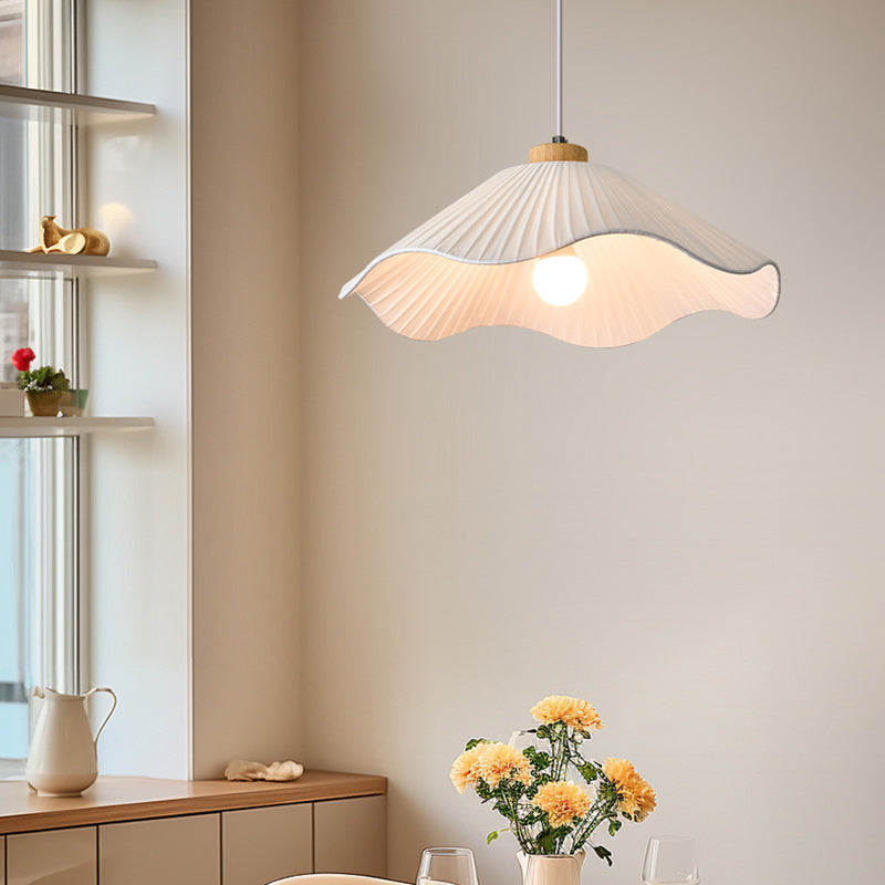 Modern Minimalist Iron, Wood & Fabric Curved Cone 1-Light Semi-Flush Mount Ceiling Light For Bedroom, Hallway, And Living Room