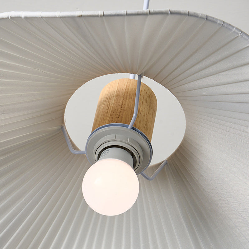 Modern Minimalist Iron, Wood & Fabric Curved Cone 1-Light Pendant Light For Bedroom, Hallway, And Living Room