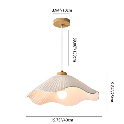 Modern Minimalist Iron, Wood & Fabric Curved Cone 1-Light Pendant Light For Bedroom, Hallway, And Living Room