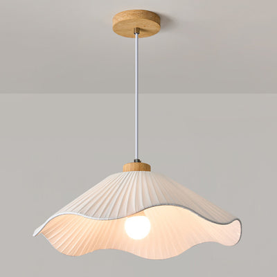 Modern Minimalist Iron, Wood & Fabric Curved Cone 1-Light Pendant Light For Bedroom, Hallway, And Living Room
