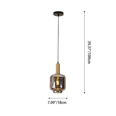 Contemporain nordique métal et verre cylindrique 1-lumière suspension pour salle à manger, chambre et salon 
