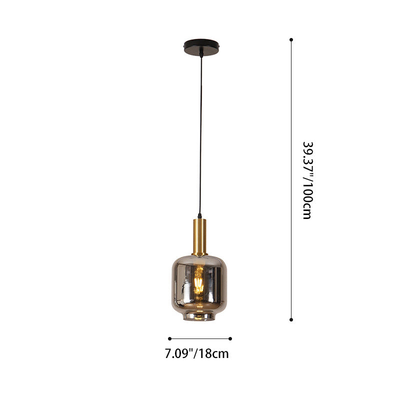 Contemporain nordique métal et verre cylindrique 1-lumière suspension pour salle à manger, chambre et salon 