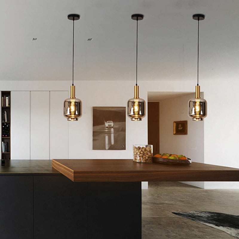 Contemporain nordique métal et verre cylindrique 1-lumière suspension pour salle à manger, chambre et salon 