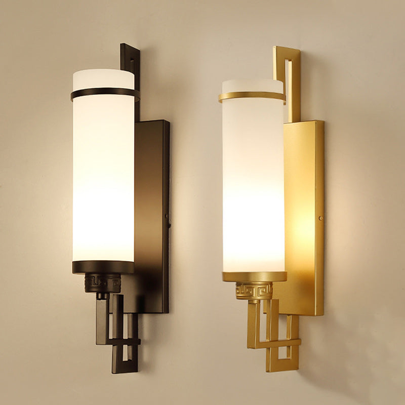 Modern Minimalist Iron & Glass Cylindrical 1-Light Wall Sconce Lamp For Bedroom, Living Room, Hallway