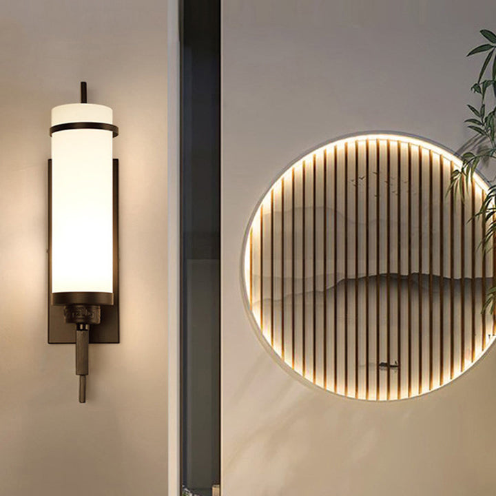 Modern Minimalist Iron &amp; Glass Cylindrical 1-Light Wall Sconce Lamp For Bedroom, Living Room, Hallway