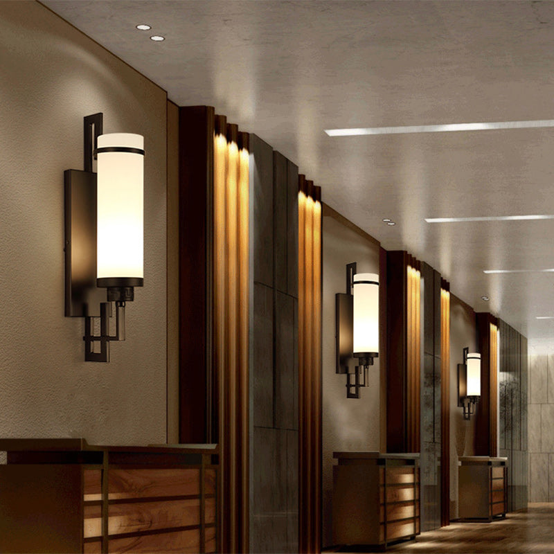 Modern Minimalist Iron &amp; Glass Cylindrical 1-Light Wall Sconce Lamp For Bedroom, Living Room, Hallway