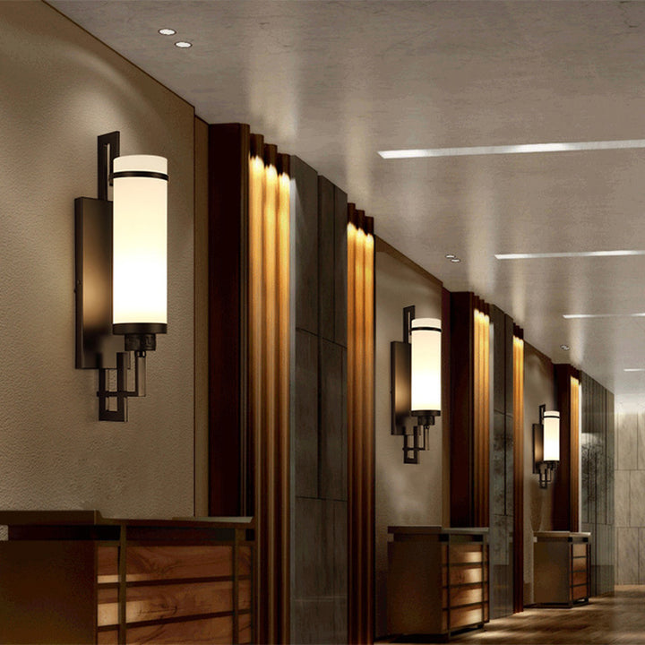 Modern Minimalist Iron &amp; Glass Cylindrical 1-Light Wall Sconce Lamp For Bedroom, Living Room, Hallway