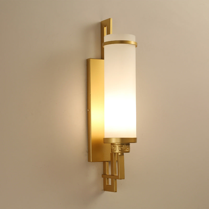 Modern Minimalist Iron &amp; Glass Cylindrical 1-Light Wall Sconce Lamp For Bedroom, Living Room, Hallway