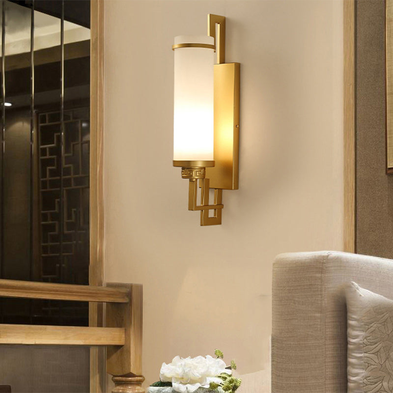 Modern Minimalist Iron &amp; Glass Cylindrical 1-Light Wall Sconce Lamp For Bedroom, Living Room, Hallway