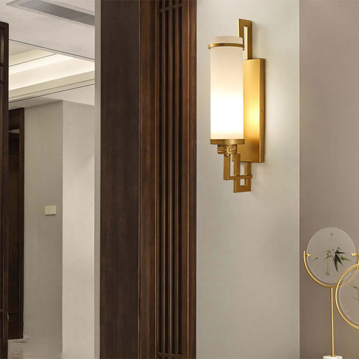 Modern Minimalist Iron &amp; Glass Cylindrical 1-Light Wall Sconce Lamp For Bedroom, Living Room, Hallway