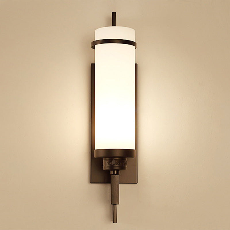 Modern Minimalist Iron &amp; Glass Cylindrical 1-Light Wall Sconce Lamp For Bedroom, Living Room, Hallway