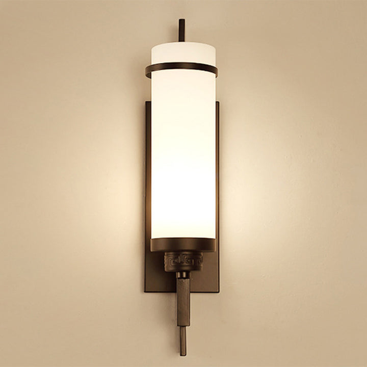 Modern Minimalist Iron &amp; Glass Cylindrical 1-Light Wall Sconce Lamp For Bedroom, Living Room, Hallway
