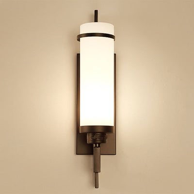 Modern Minimalist Iron & Glass Cylindrical 1-Light Wall Sconce Lamp For Bedroom, Living Room, Hallway