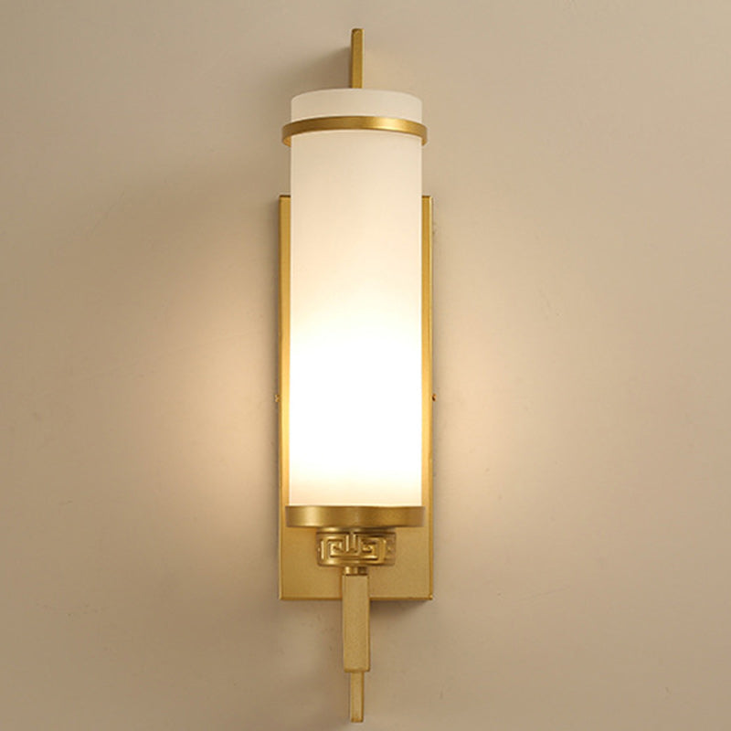 Modern Minimalist Iron & Glass Cylindrical 1-Light Wall Sconce Lamp For Bedroom, Living Room, Hallway
