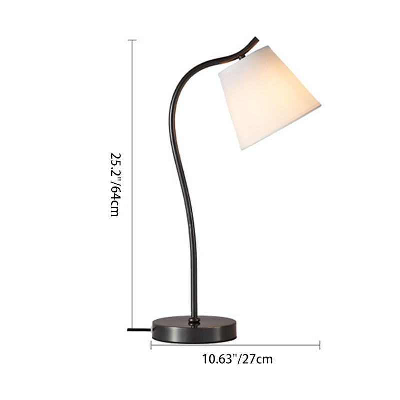 Modern Minimalist Brass &amp; Fabric Round 1-Light Table Lamp For Bedroom And Living Room