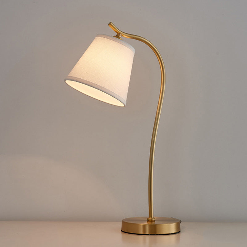 Modern Minimalist Brass &amp; Fabric Round 1-Light Table Lamp For Bedroom And Living Room