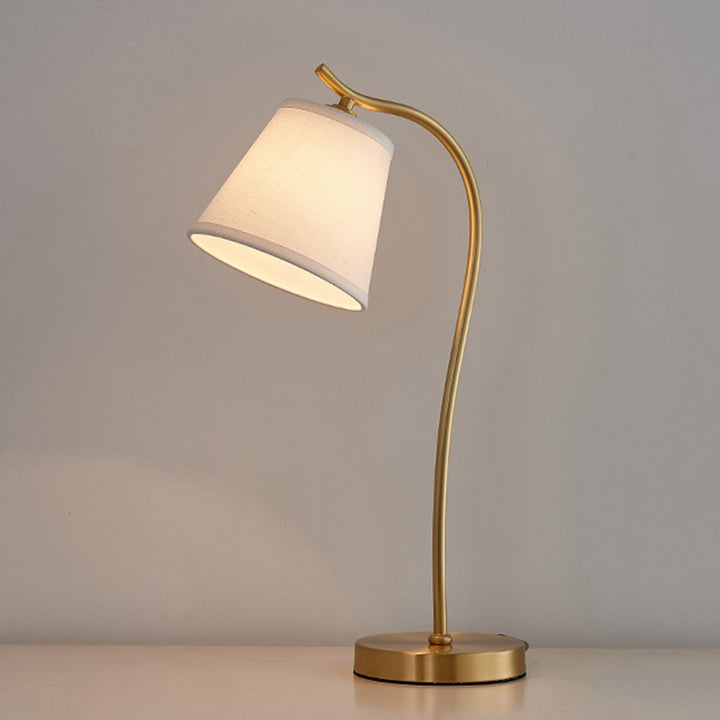 Modern Minimalist Brass &amp; Fabric Round 1-Light Table Lamp For Bedroom And Living Room