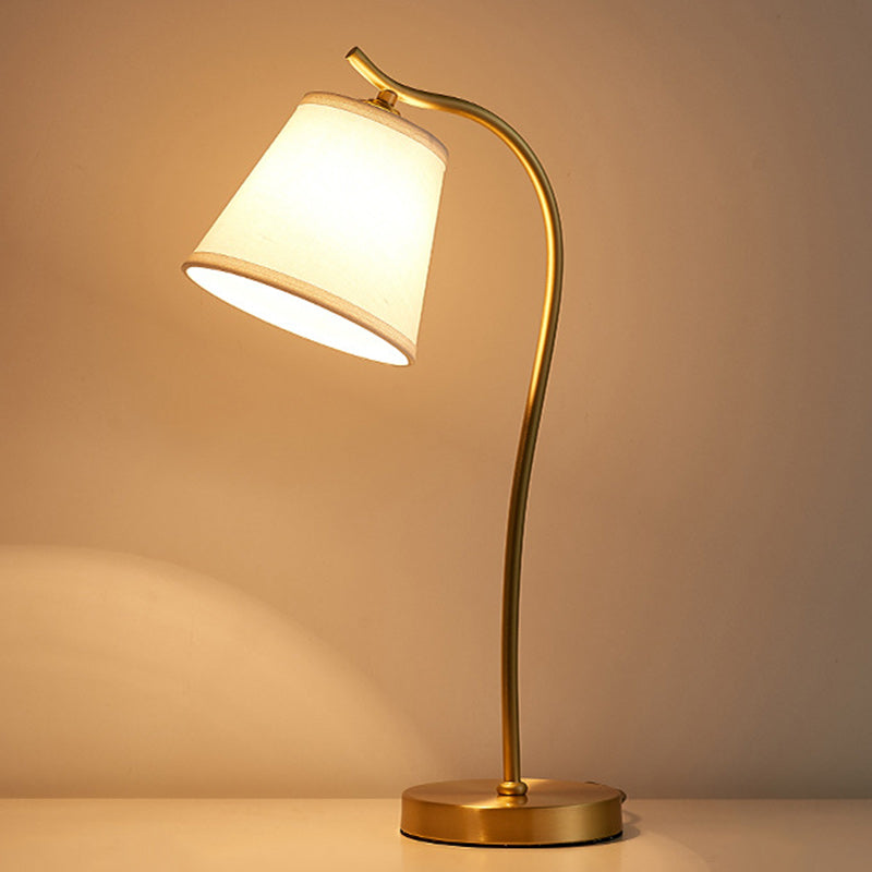 Modern Minimalist Brass &amp; Fabric Round 1-Light Table Lamp For Bedroom And Living Room