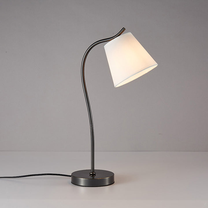 Modern Minimalist Brass &amp; Fabric Round 1-Light Table Lamp For Bedroom And Living Room