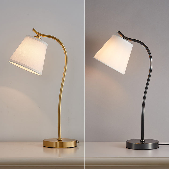 Modern Minimalist Brass &amp; Fabric Round 1-Light Table Lamp For Bedroom And Living Room