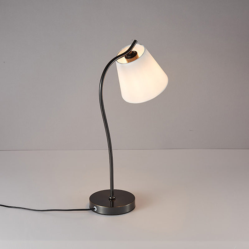 Modern Minimalist Brass &amp; Fabric Round 1-Light Table Lamp For Bedroom And Living Room