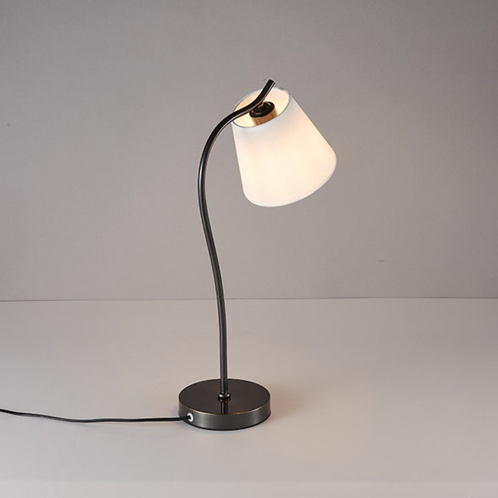 Modern Minimalist Brass &amp; Fabric Round 1-Light Table Lamp For Bedroom And Living Room