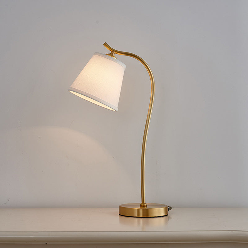 Modern Minimalist Brass &amp; Fabric Round 1-Light Table Lamp For Bedroom And Living Room