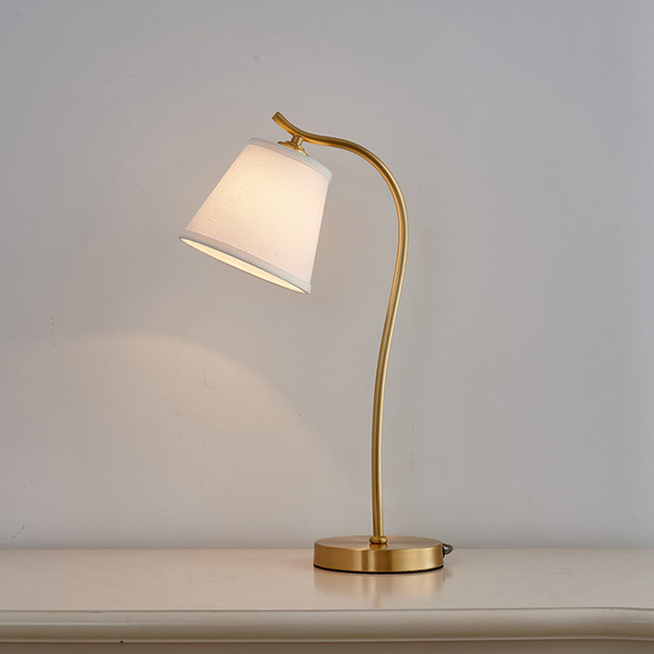 Modern Minimalist Brass &amp; Fabric Round 1-Light Table Lamp For Bedroom And Living Room