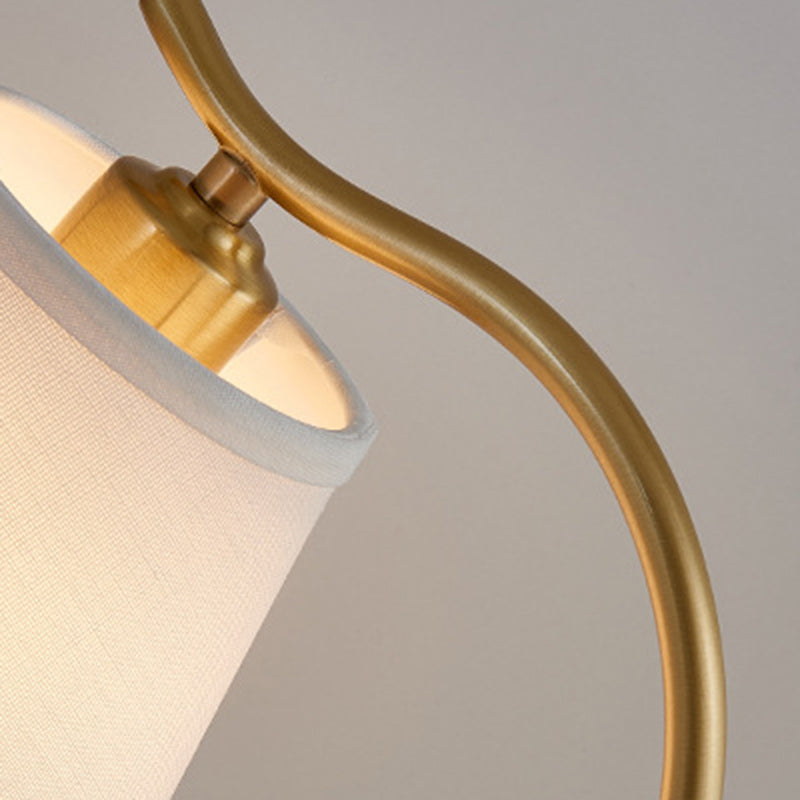 Modern Minimalist Brass &amp; Fabric Round 1-Light Table Lamp For Bedroom And Living Room