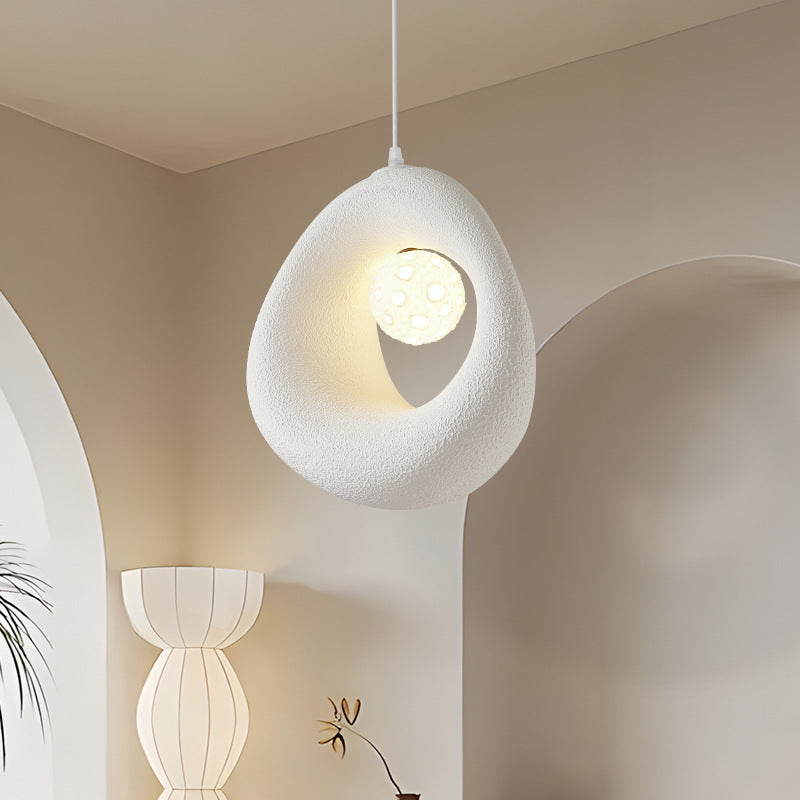 Traditional Japanese Polystyrene Irregular Round 1-Light Pendant Light For Dining Room, Bedroom And Living Room