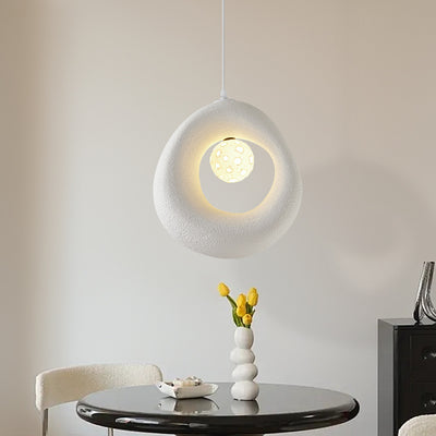 Suspension lumineuse traditionnelle japonaise en polystyrène irrégulier rond à 1 lumière pour salle à manger, chambre et salon 
