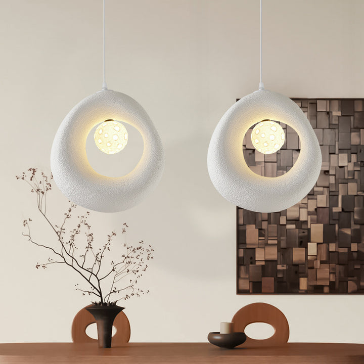 Traditional Japanese Polystyrene Irregular Round 1-Light Pendant Light For Dining Room, Bedroom And Living Room