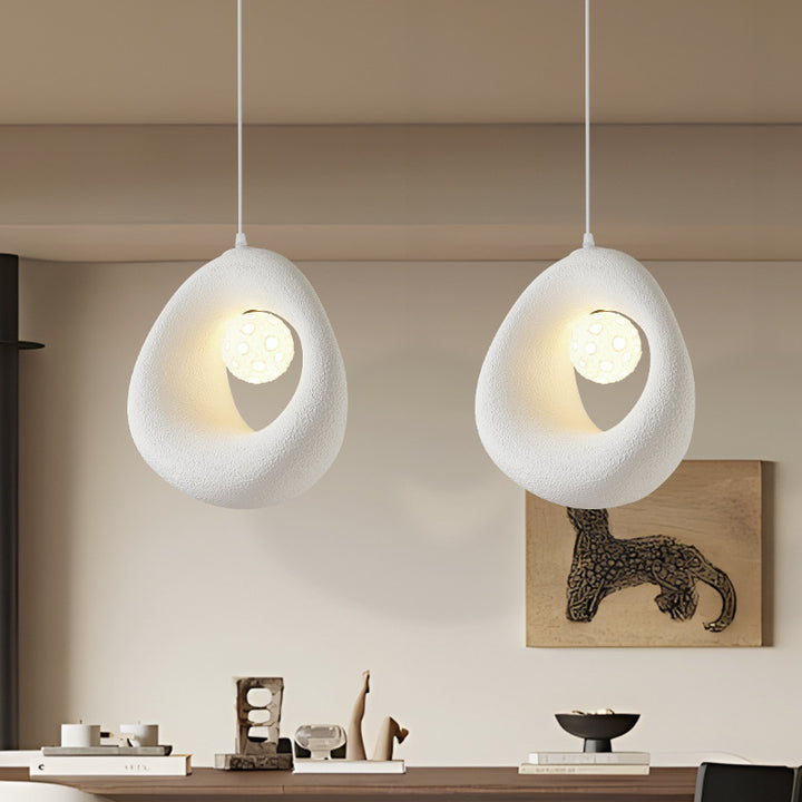 Traditional Japanese Polystyrene Irregular Round 1-Light Pendant Light For Dining Room, Bedroom And Living Room