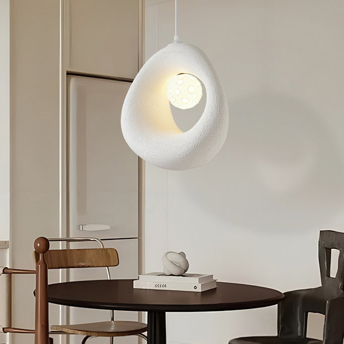 Traditional Japanese Polystyrene Irregular Round 1-Light Pendant Light For Dining Room, Bedroom And Living Room