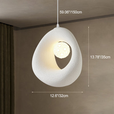 Suspension lumineuse traditionnelle japonaise en polystyrène irrégulier rond à 1 lumière pour salle à manger, chambre et salon 