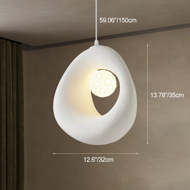 Suspension lumineuse traditionnelle japonaise en polystyrène irrégulier rond à 1 lumière pour salle à manger, chambre et salon 