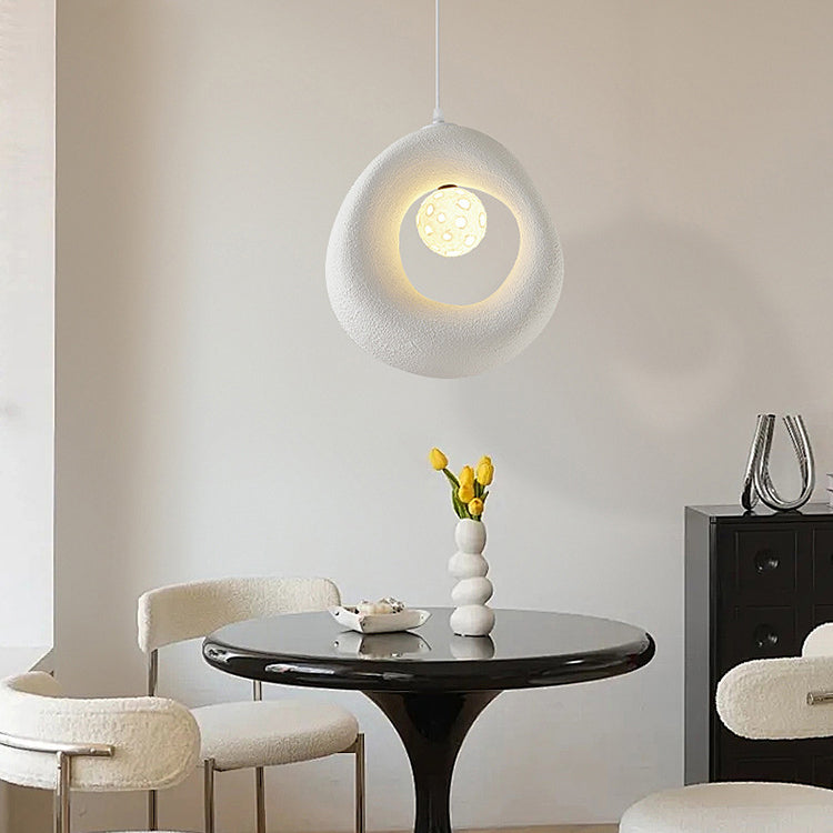 Traditional Japanese Polystyrene Irregular Round 1-Light Pendant Light For Dining Room, Bedroom And Living Room