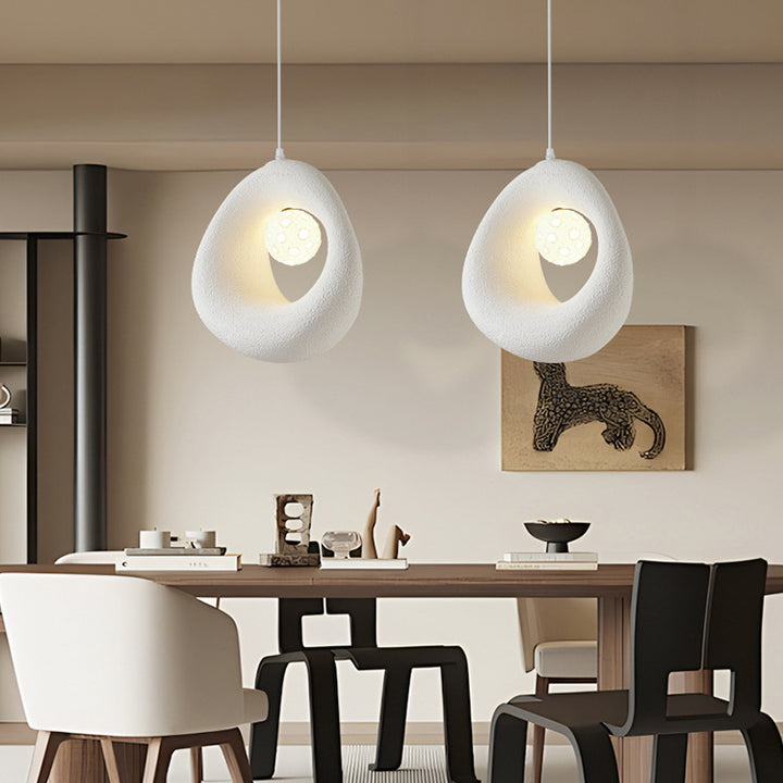 Traditional Japanese Polystyrene Irregular Round 1-Light Pendant Light For Dining Room, Bedroom And Living Room