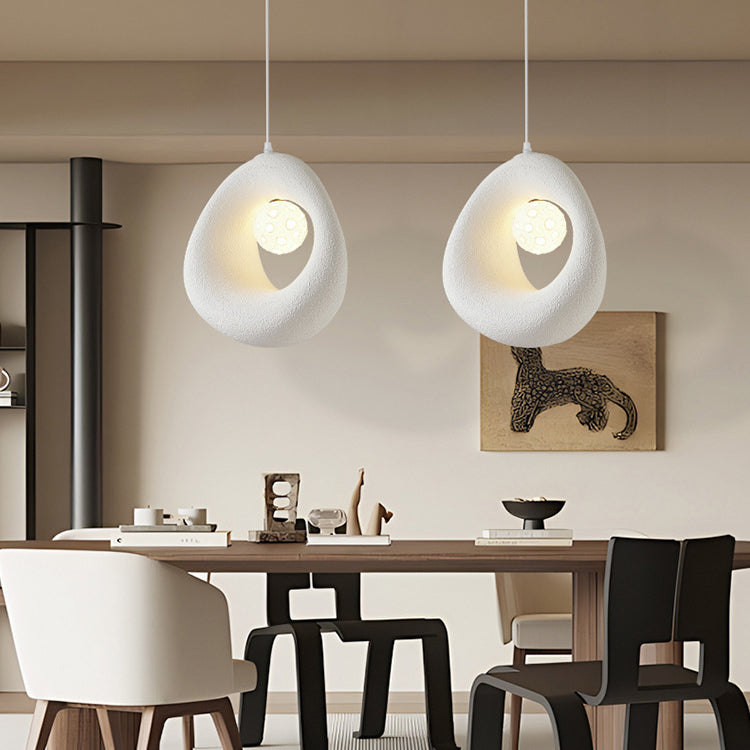 Suspension lumineuse traditionnelle japonaise en polystyrène irrégulier rond à 1 lumière pour salle à manger, chambre et salon 