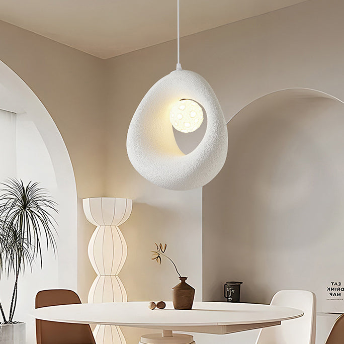 Suspension lumineuse traditionnelle japonaise en polystyrène irrégulier rond à 1 lumière pour salle à manger, chambre et salon 