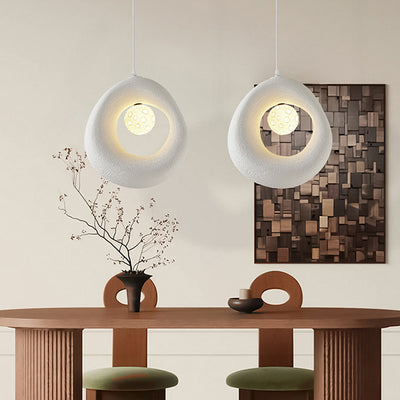 Suspension lumineuse traditionnelle japonaise en polystyrène irrégulier rond à 1 lumière pour salle à manger, chambre et salon 