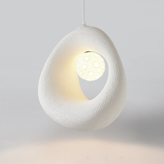 Traditional Japanese Polystyrene Irregular Round 1-Light Pendant Light For Dining Room, Bedroom And Living Room