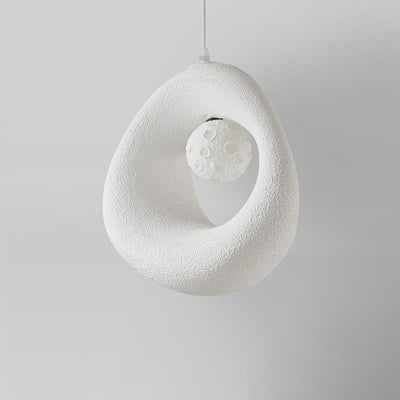 Suspension lumineuse traditionnelle japonaise en polystyrène irrégulier rond à 1 lumière pour salle à manger, chambre et salon 