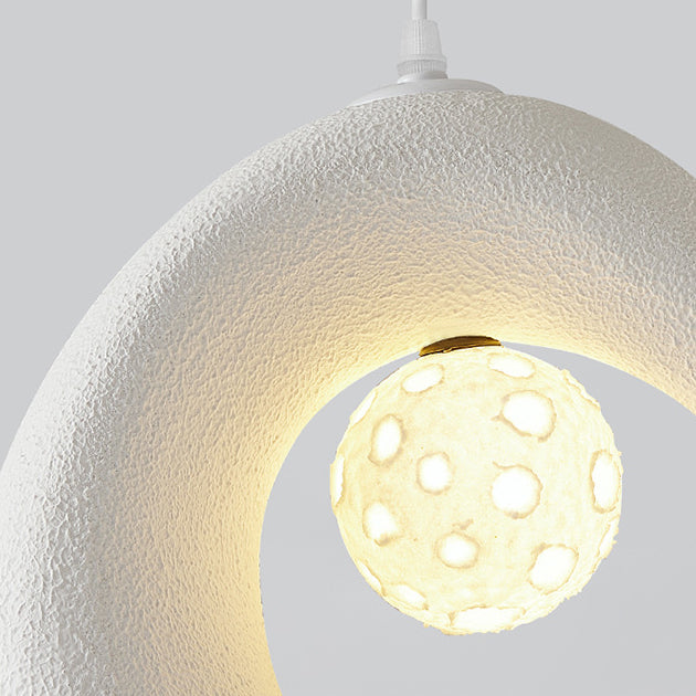 Traditional Japanese Polystyrene Irregular Round 1-Light Pendant Light For Dining Room, Bedroom And Living Room