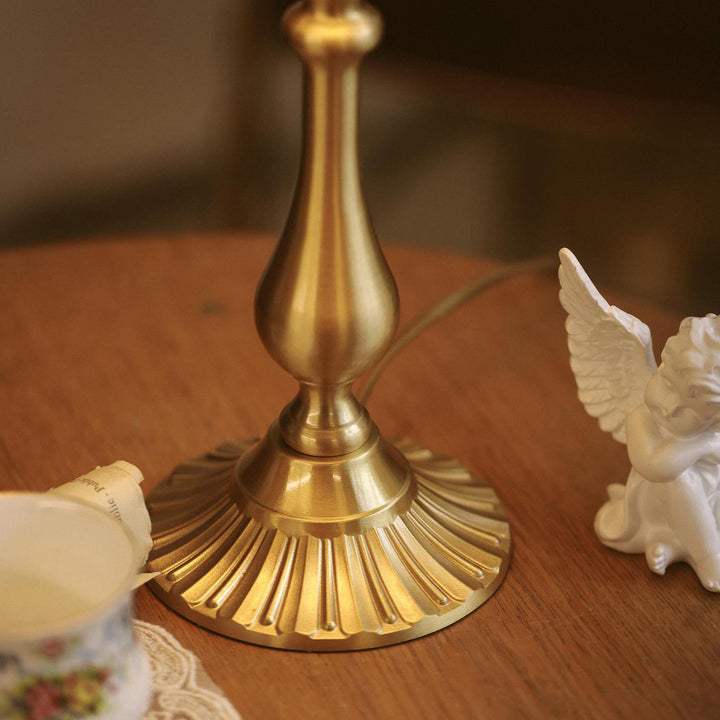 Traditional Vintage Brass &amp; Fabric Conical 1-Light Table Lamp For Bedroom And Living Room