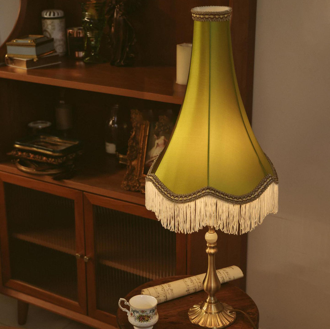 Traditional Vintage Brass &amp; Fabric Conical 1-Light Table Lamp For Bedroom And Living Room